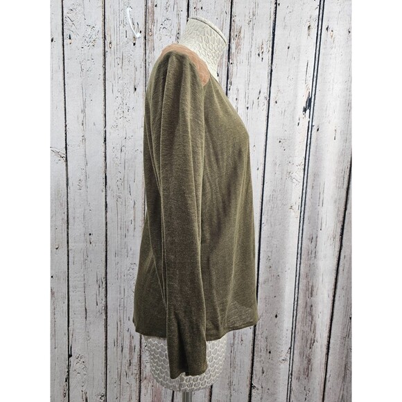 CS Women's M Massimo Dutti 100% Linen Light Knit Sweater W Leather Shoulder EUC - Picture 4 of 8